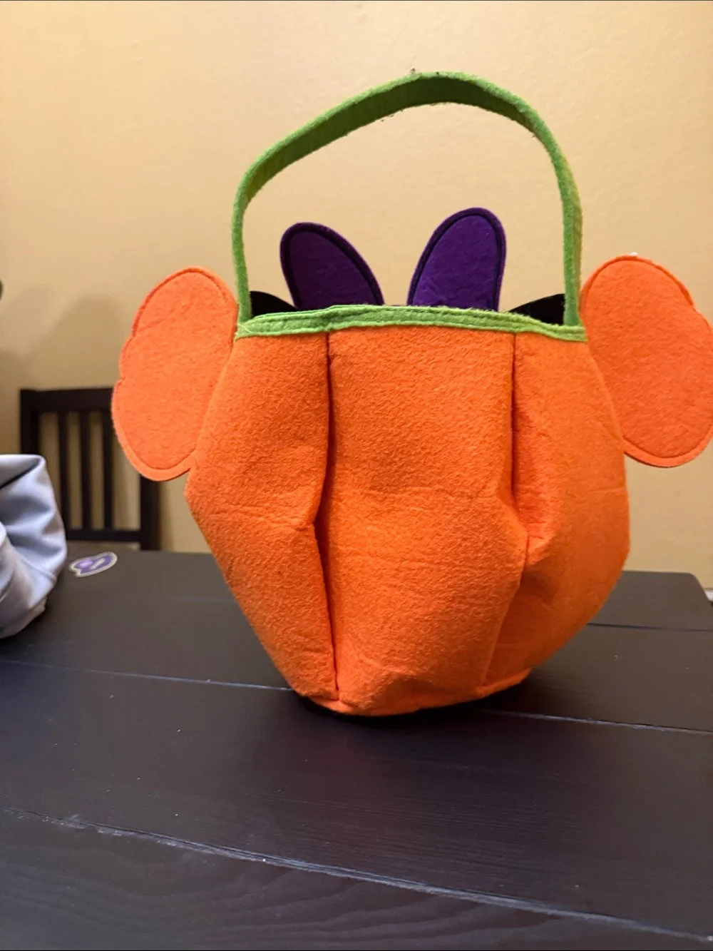 Kids Orange Disney Minnie Mouse Pumpkin Trick-or-Treat Bag with Purple Bow